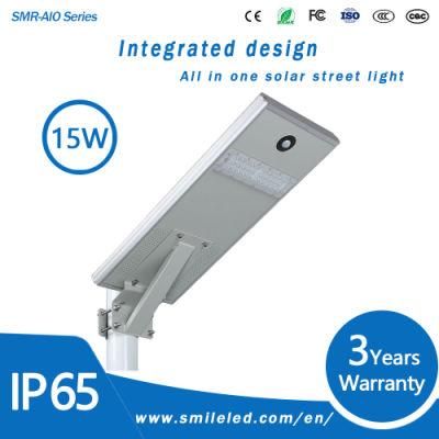 15W All in One Waterproof Housing Outdoor Powered Integrated LED Solar Street Light