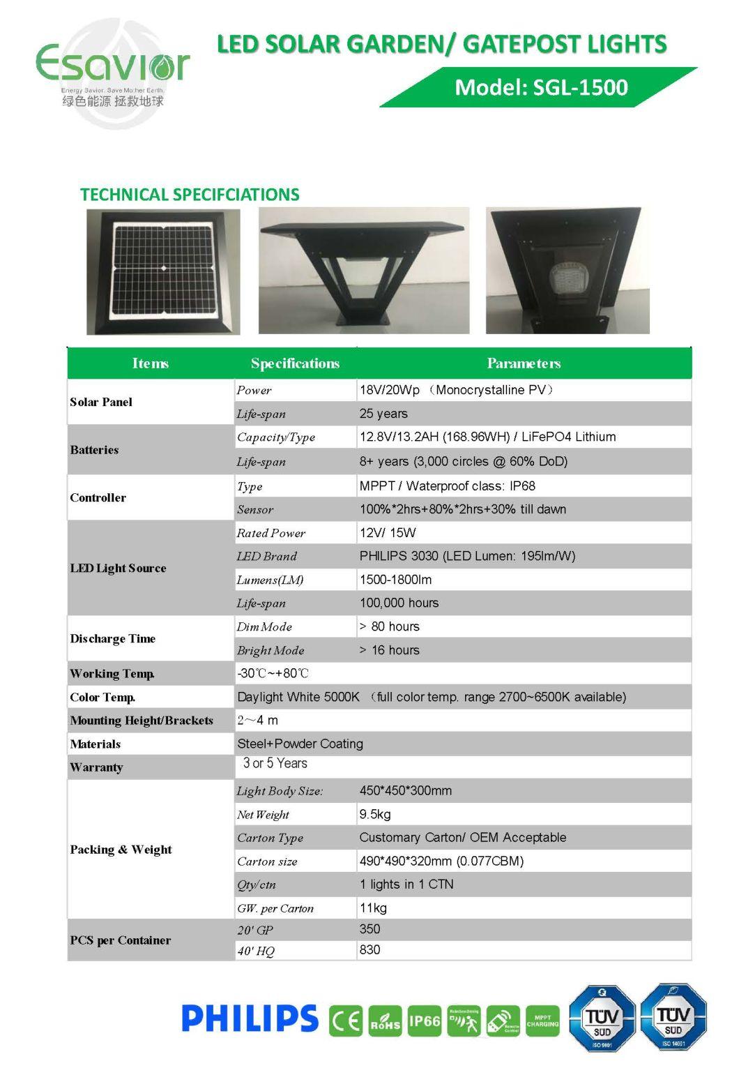 LED Solar Garden/ Gatepost Lights/Solar LED/ Solar Street/LED Solar Street/Integrated Solar Street/All in One Solar Street Light