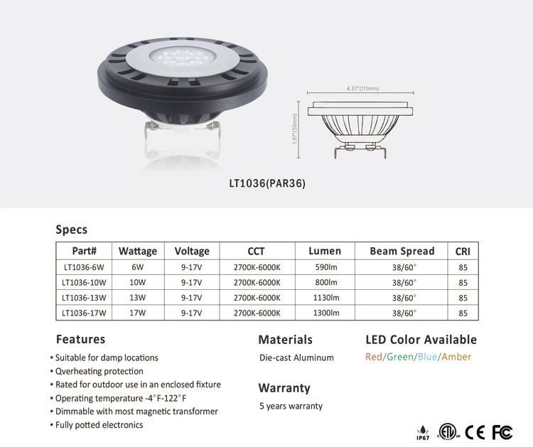 Ltv LED AR111 Gu53 Cast Aluminum PAR36 for Undeerground Lighting Fixtures