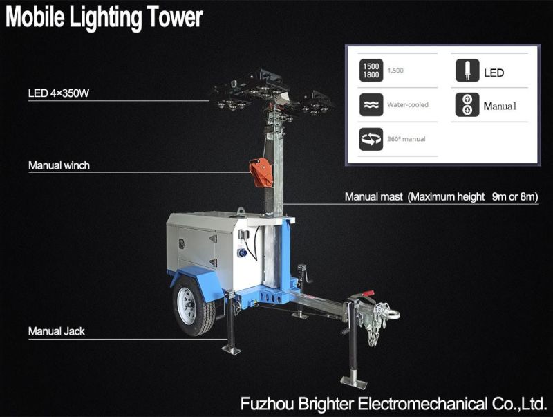 Diesel Generator Kubota D1105 Mobile Lighting Tower with LED Lamp