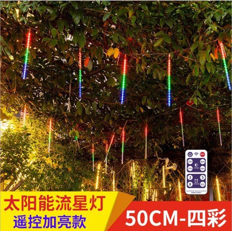 LED Outdoor Lights Tube Meteor Shower Rain Lights Solar Powered Icicle Raindrop Snow Falling Lights Cascading Lighting for Garden Outdoor Patio Holiday Party