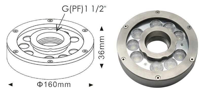 IP68 Stainless Steel LED Underwater Light LED Fountain Ring Light DC24V Underwater Lamp DMX512 LED Fountain Light for Fountain Pond Pool Lighting