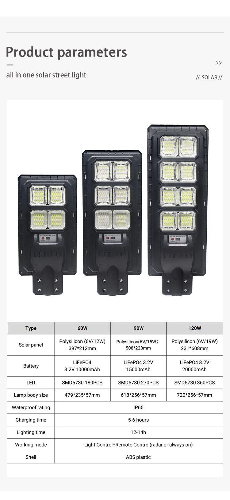 60W 90W 120W Solar Lightings Outdoor High Brightness Solar LED Street Light