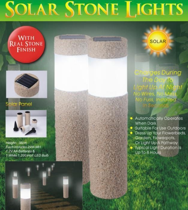 Garden Yard Landscape Pathway Traditional Design Stone Sand Finished Plastic Solar Outdoor Stake Light Pathway LED Lamp