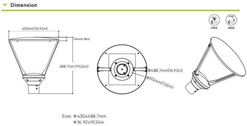 IP66 30W LED Garden Light LED Post Top Light Landscape Road Lamp