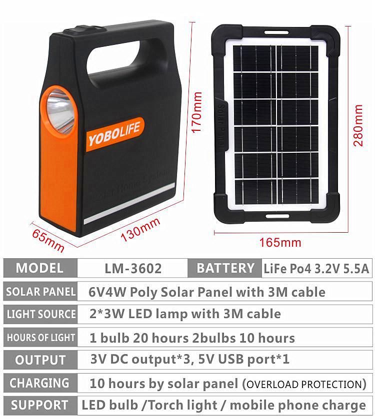 6V Solar Lighting System with High Bright Flashlight