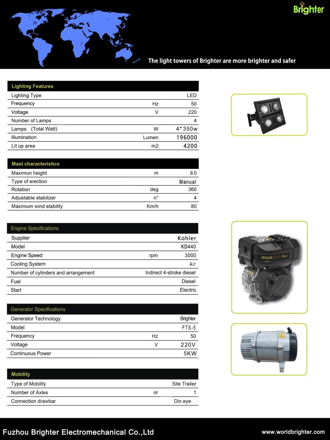 Portable Yanmar Power LED Mobile Tower Light