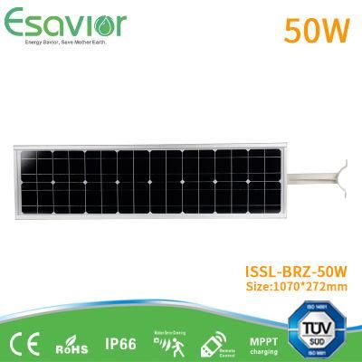 Energy Saving Light 50W 5000lm All in One Solar LED Street Light Integrated LED Solar Lighting with Motion Sensor Ce RoHS IP66