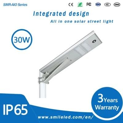 Newly Developed Popular Plaza All in One Solar Street Light LED Outdoor 30 Watt Integrated Solar Light with Good Quality