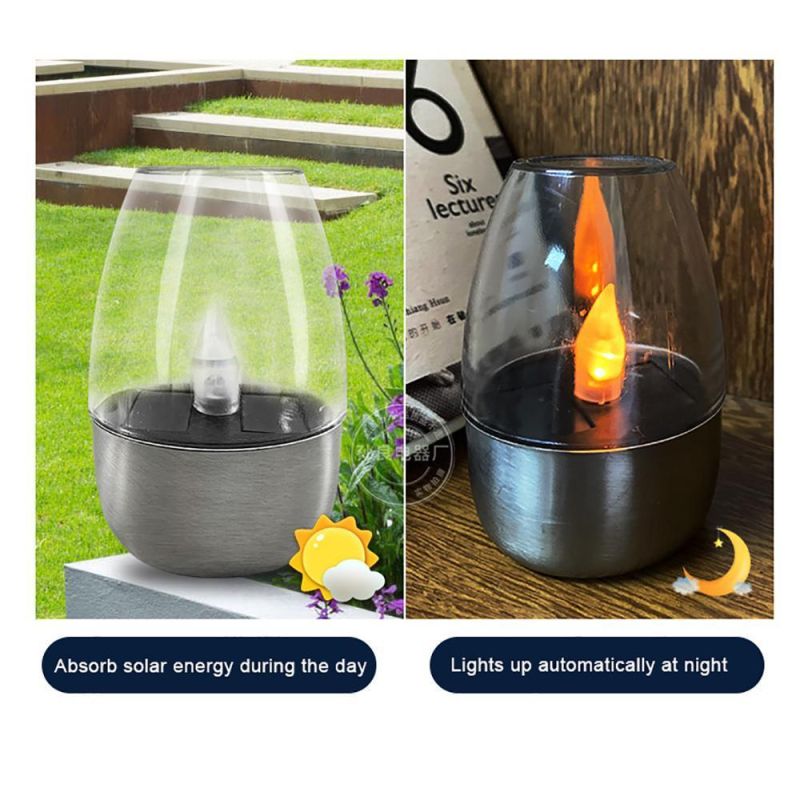 Amazon Hot Sale Plastic Stainless Steel Waterproof Light Sensor Solar LED Night Light with Warm Candle Flame for Home Garden