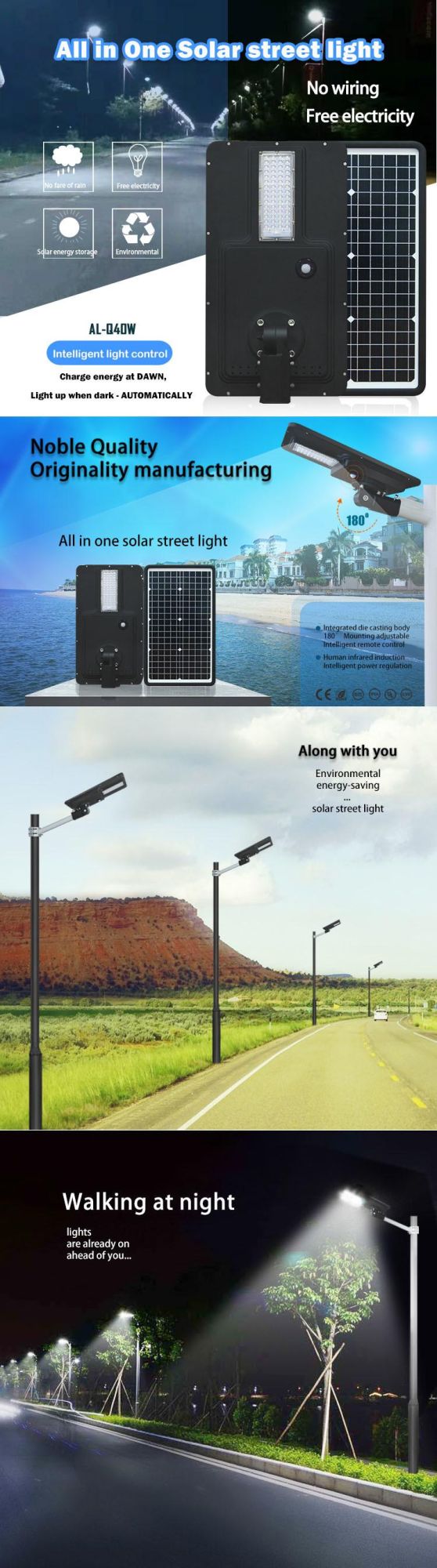 40W Outdoor Integrated Solar LED Street Garden Light for Parking Road