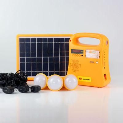 5W Portable Mini Solar Lighting System Solar Power Generator with MP3/FM Radio/3 LED Bulbs/Children Study Light/Torch Light