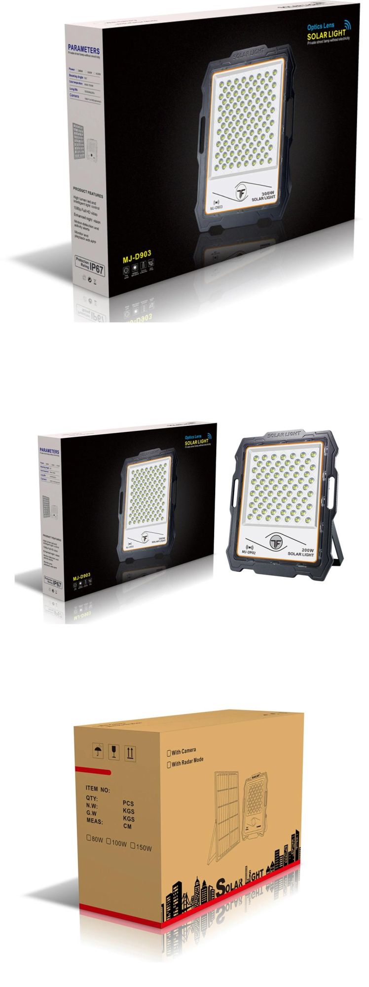 400W Solar Energy Saving LED Lighting IP67 Flood Lamp with Camera
