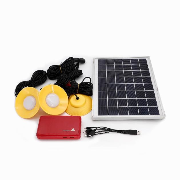Multiple Functional White LED 10W Solar Lighting Kit System Light with 3 PCS Super Bright LED Bulbs for House and Outdoor Lighting