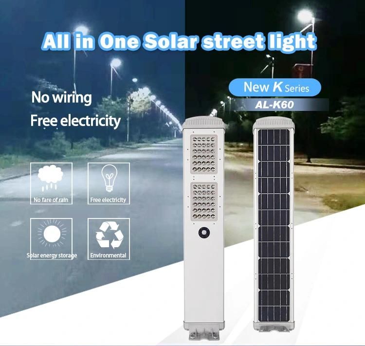 Jinko Solar Cells MPPT Controller 60W Dimming Lithium Battery Outdoor Solar LED Street Light TUV SGS BV Inspected Factory for Integrated Solar Light