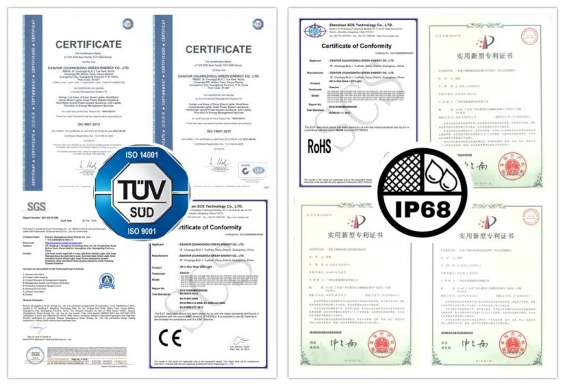 Esavior TUV-Sud Certified 60W Solar Light Solar Outdoor Light with CE/RoHS/Ik10/IP67 Certifications