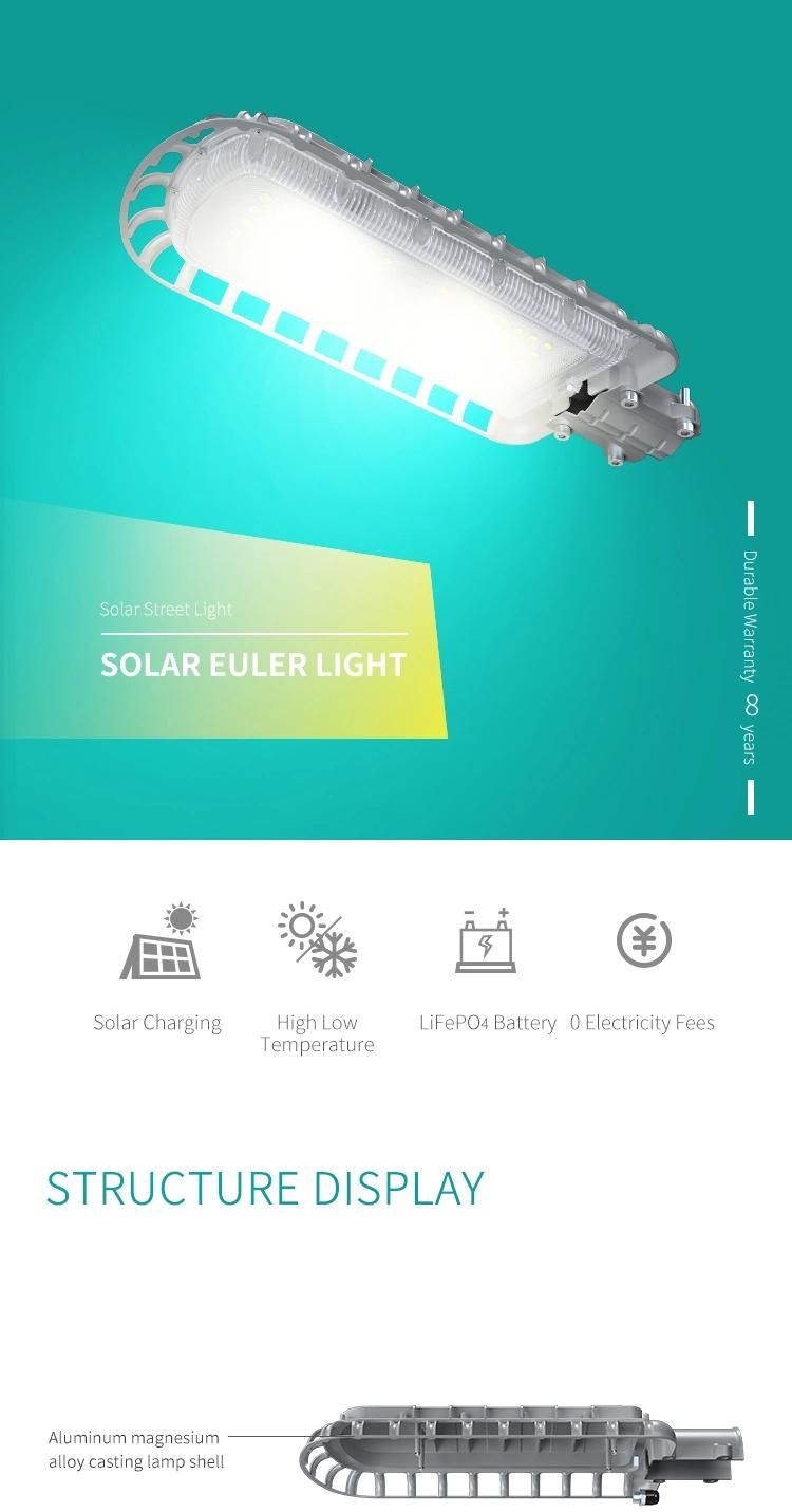 Euler IP65 Outdoor Garden Waterproof Solar Street Light 20W All in One LED LiFePO4 Battery 8 Years Warranty