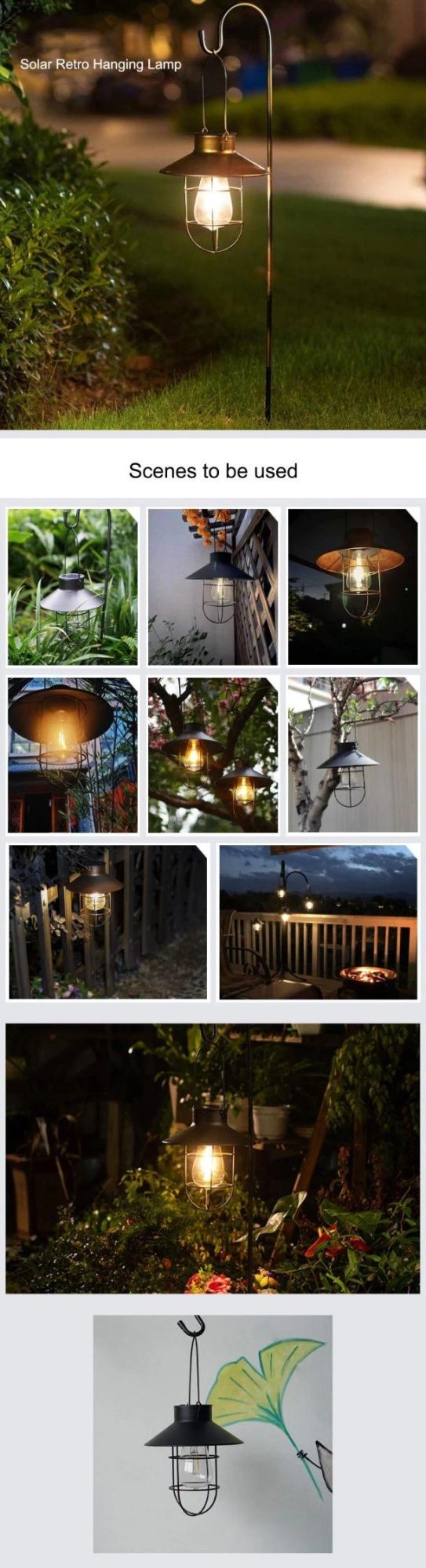LED Solar Hanging Light Retro Night Light Outdoor Waterproof Villa Garden Light