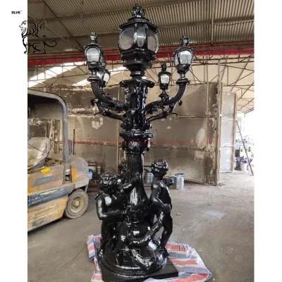 Outdoor France Style Garden Metal Art Children Statue Street Light Pole Cast Iron Lamp Post for Sale