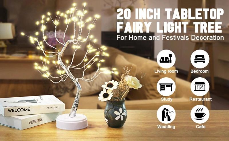 Starburst Artificial Tree Lights Touch Sensor Sparkly Tree Lamp with 72 LED USB Table Lamp for Christmas New Year Party Decor