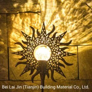Solar Power Lawn House Outdoor Decoration LED Garden Light with Metal Iron Art Hollow out Sun Moon Flower Torch Angel Design with Stake
