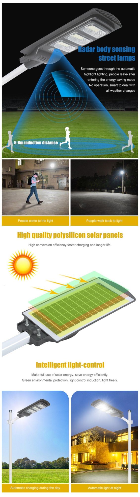 Super Brightness IP65 Waterproof Outdoor LED 30W 60W 90W 120W All in One Solar Motion Sensor Street Light