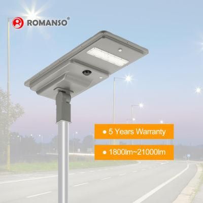 Solar Street Light All in One 180lm/W 1800-21000lm IP66 Waterproof 5 Years Warranty 10W 20W 30W 40W 60W 80W 100W 120W Solar LED Light Outdoor