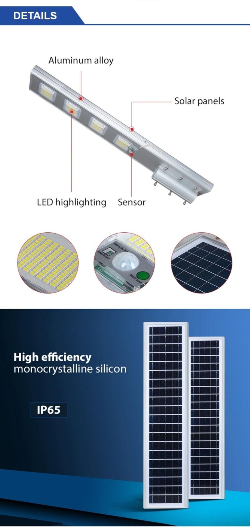 30W All in One Integrated Solar LED Street Light Warm White Color Temperature