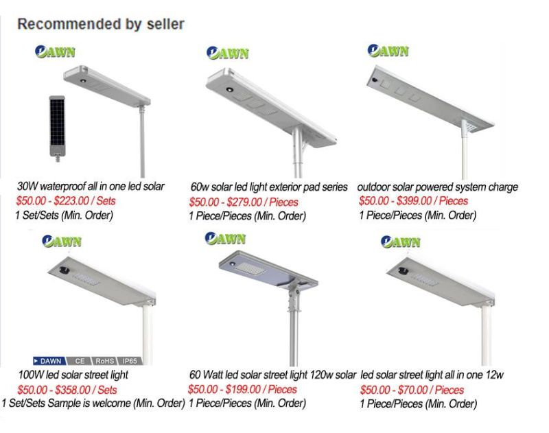 12-200watts/80W Outdoor Waterproof IP65/66 LED Solar Street Light Specification