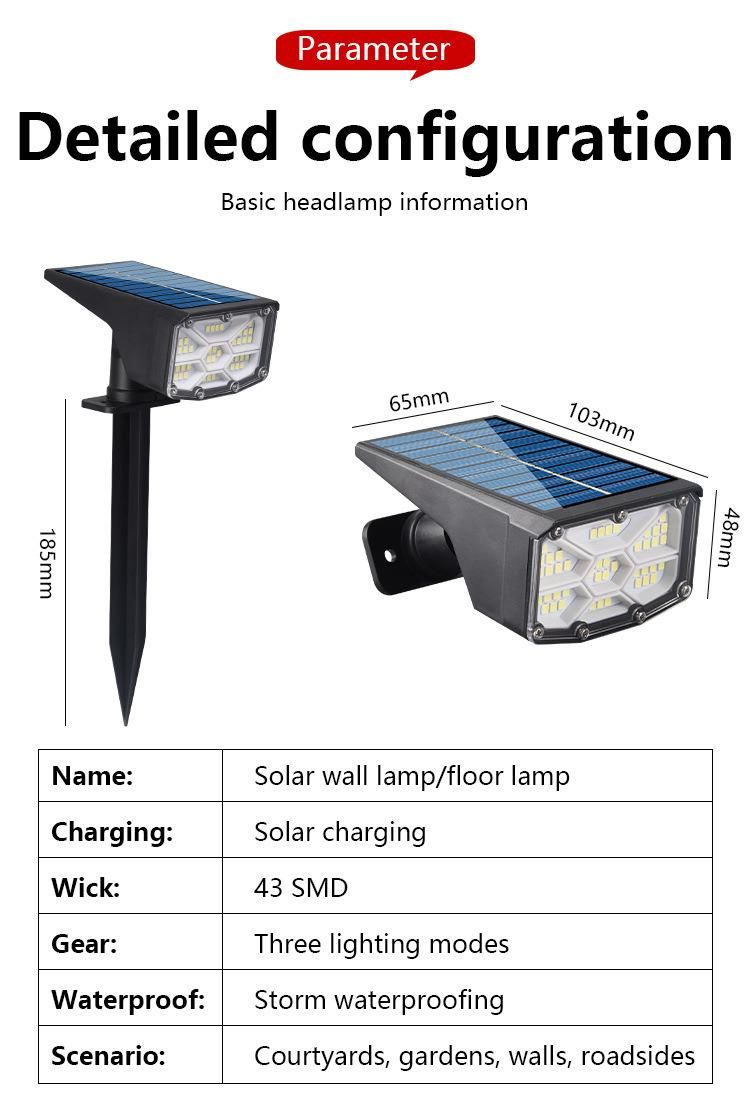 LED Solar Spotlight Outdoor Waterproof Garden Wall Light Lawn Light