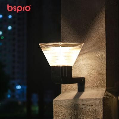 Bspro Modern Garden Decoration Security IP65 Bollard Aluminum Outdoor Lights Mounted LED Solar Wall Light