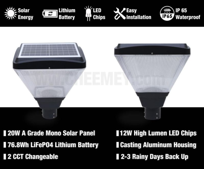 Fast Installation 12W All in One LED Solar Garden Light