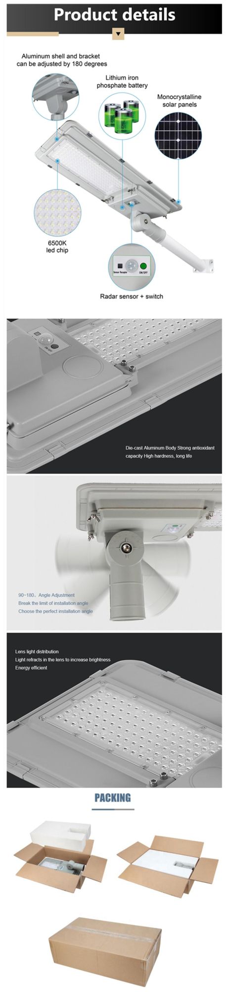 Lighting Time up to 5 Rainy Days High Brightness Outdoor LED Street Solar Light