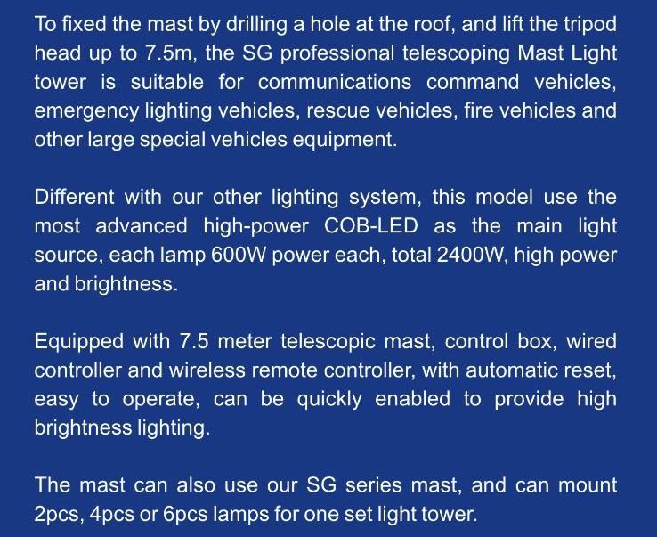 Senken 7.5m LED Light Pneumatic Telescopic Mast Vehicle Mounted Lighting Tower