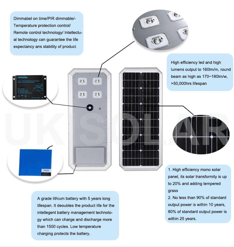 All in One Solar LED Garden Street Light with LiFePO4 Remote Control