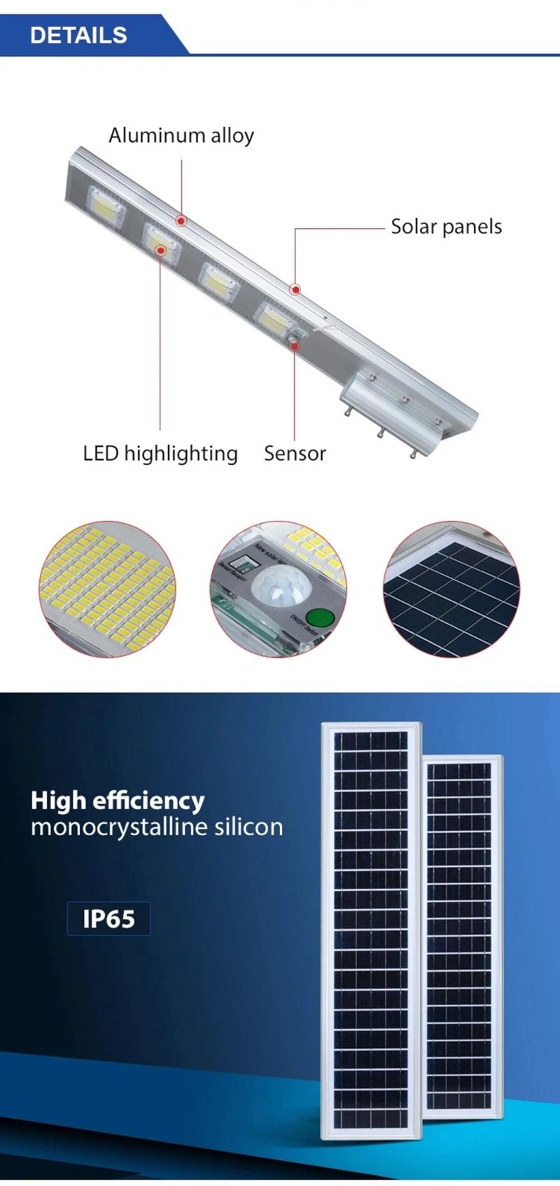 ODM/OEM with Li Battery &PIR Sensor MPPT Controller 30W, 40W, 50W, 60W, 70W, 80W, 90W Solar LED Street Light