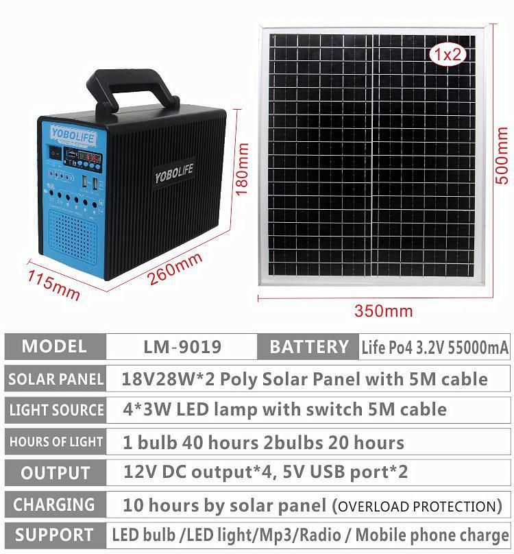 60W Solar panel DC 12V Solar Ceiling Fan with LED Bulbs Lighting Solar Power Kit