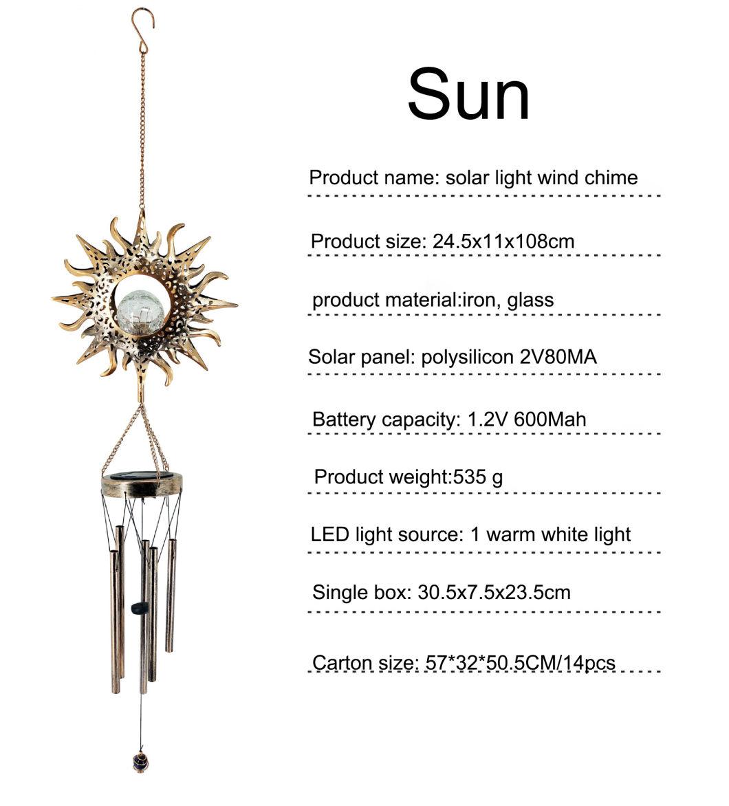 Solar Wind Chime Lights Moon Pentagram Sun Flame Wind Chimes Hollow Outdoor Garden Lights Decorative Lights