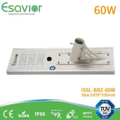 ESAVIOR 60W Ce RoHS IP68 All in One Solar LED Sensor Street Light Guangzhou Manufacturer