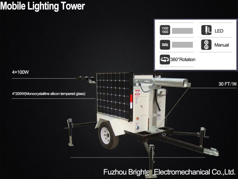 Trailer Portable Compact Mobile Tower Light with Solar Power and LED