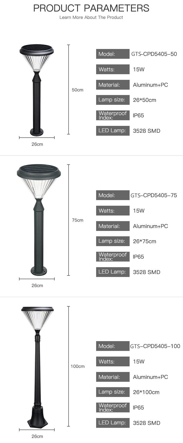 New Design Outdoor Lawn Road Lamp Black Integrated LED Solar Garden Light Aluminum Optically Controlled 30W House Yard Waterproof LED Solar Garden Courtyard