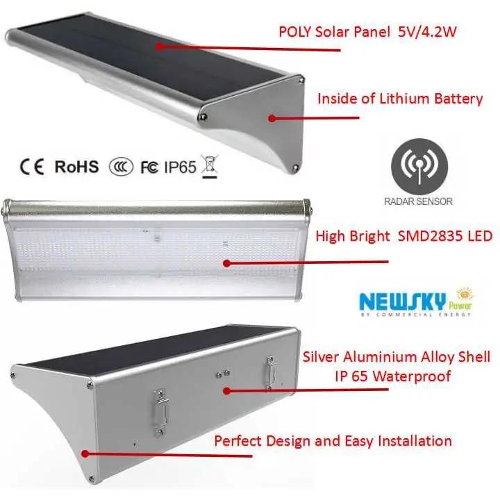 Aluminium Alloy IP65 Waterproof Solar Security Radar Sensor Light Solar Wall Lighting