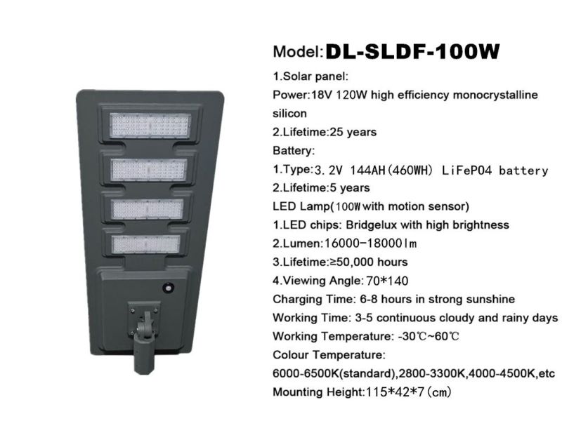 Factory Price Outdoor LED Emergency Lamp 100W Solar Street Light