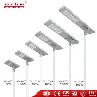 Alltop New Style IP65 Waterproof Aluminum Alloy 50 100 150 200 250 300 W All in One Outdoor LED Solar Streetlight