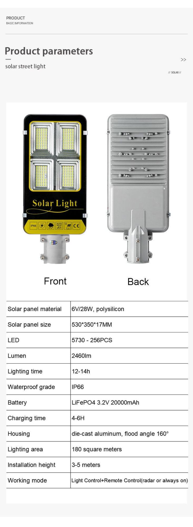 Solar Lamp120W IP65 Waterproof Remote Control Solar LED Street Light