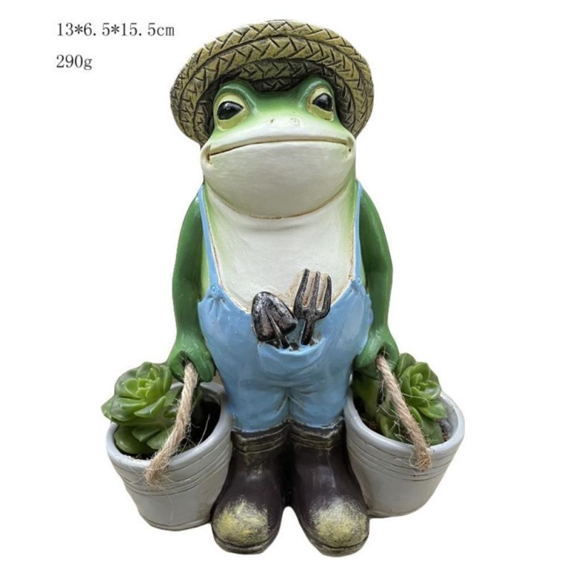 Garden Pot Cute and Funny Green Frog Statues Resin Sculpture Yard Patios Statue Funny Figurine Decoration Household Outdoor Art Craft Decor Wyz20502