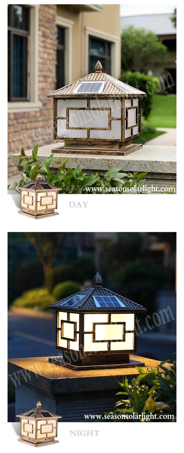 Classical Solar Product LED Outdoor Lighting 5W Solar Pillar Light with Bright Warm + White LED Light
