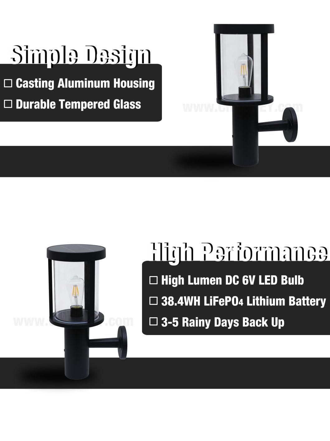 Outdoor LED Solar Power Wall Lantern for Garden Lithium Battery