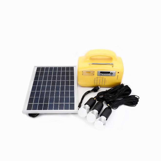 CE RoHS SGS Support 10W Portable Solar Panel System Home System with Mobile Phone Charger/MP3/FM Radio/3 LED Bulbs
