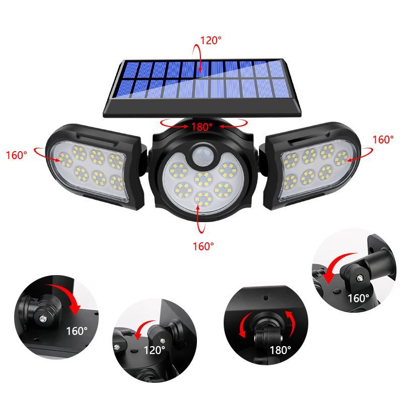 LED Solor Wall Lights, LED Solar Light Dual Head Solar Lamp PIR Motion Sensor Spotlight Waterproof Outdoor Projector Lamps